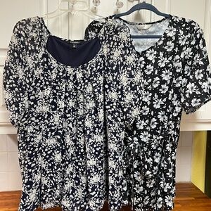 Floral Print Blouses - Navy and Black